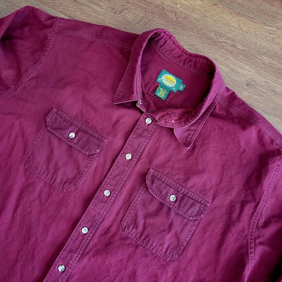Cabelas Shirt Mens 3XL TALL Burgundy Button Down Flap Pockets Heavy 100% Cotton - Picture 7 of 15